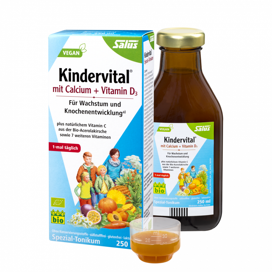 Syrup hữu cơ cho bé bổ sung Calcium + Vitamin D3 250ml SALUS Kindervital