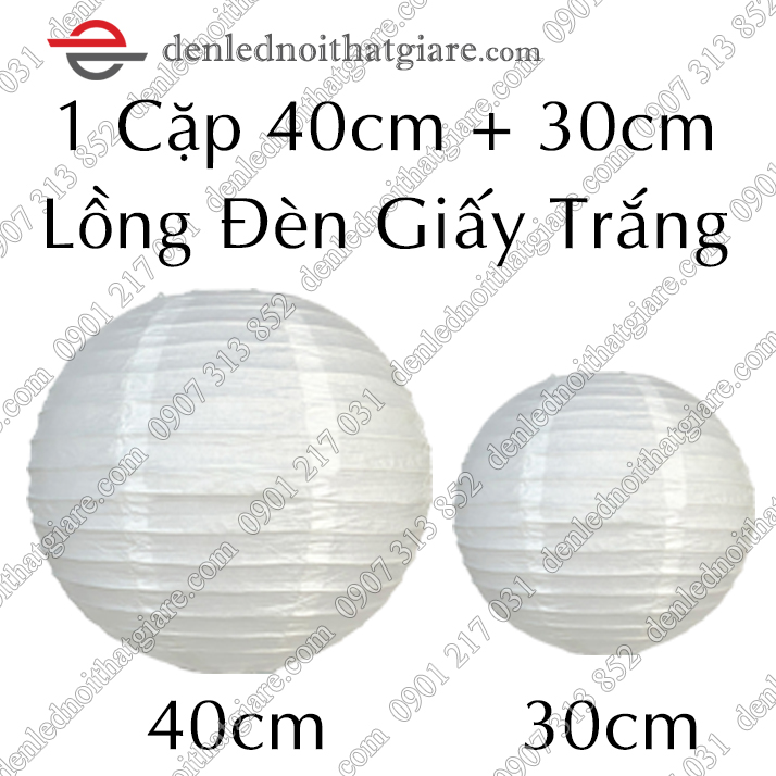 01 cặp ĐÈN LỒNG GIẤY 40cm + 30cm màu TRẮNG TINH - phong cách Nhật, hiện đại