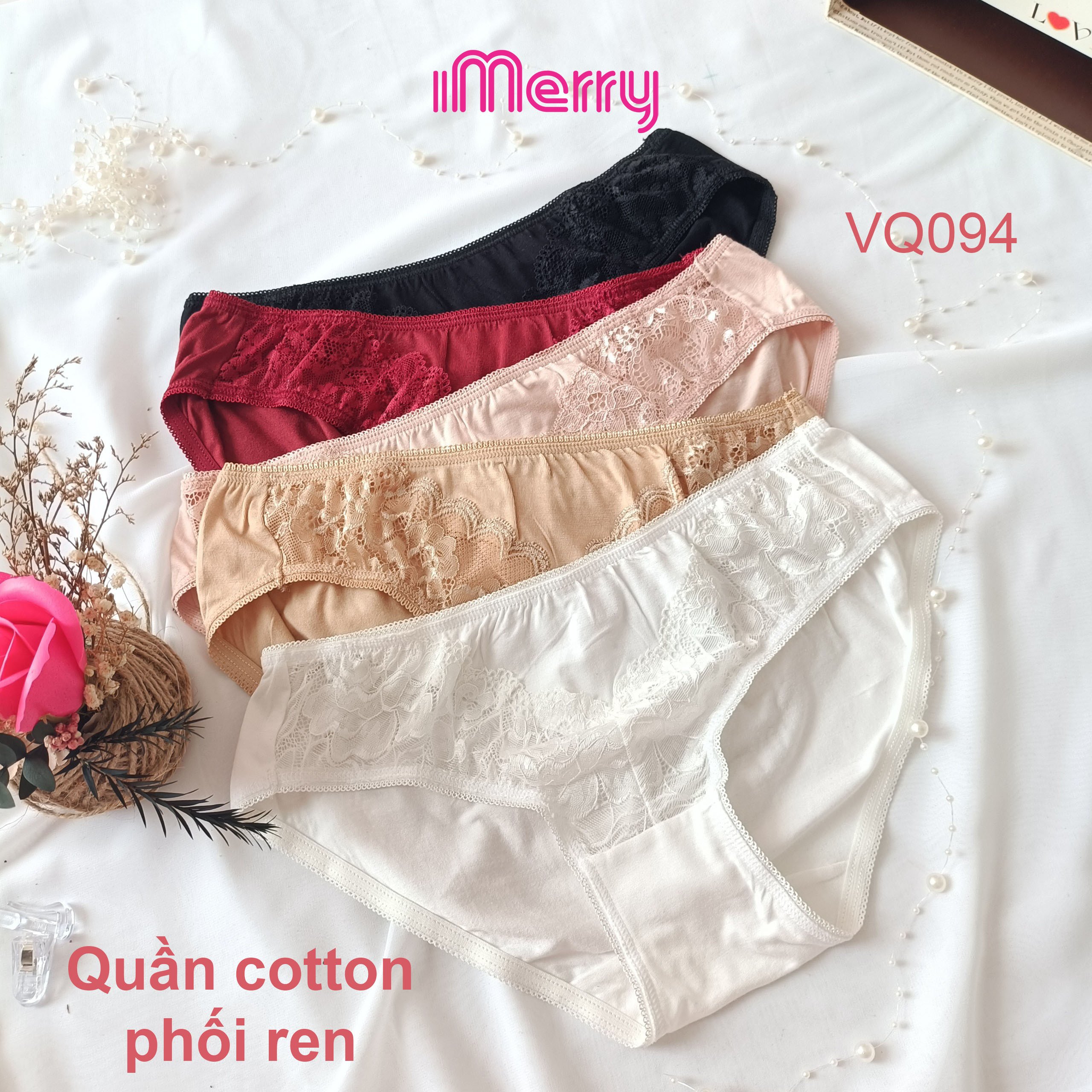 Combo 3 quần lót nữ cotton imerry - phối ren gợi cảm, sexy quyến rũ vq094