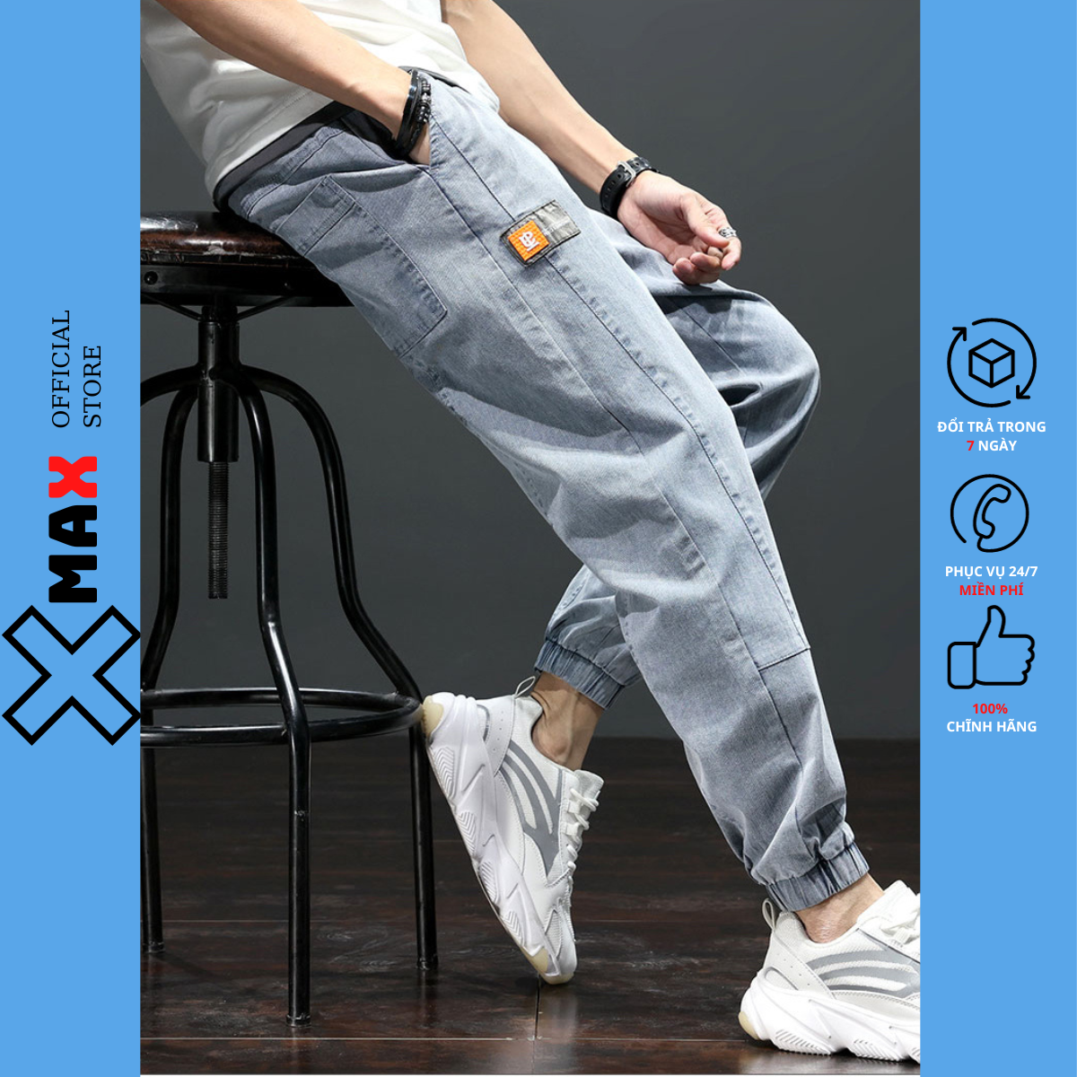 Quần jean jogger nam MAXSTORE dáng suông cạp chun co dãn 4 chiều bo gấu phá cách cực đẹp, phong cách Hàn Quốc cao cấp B050