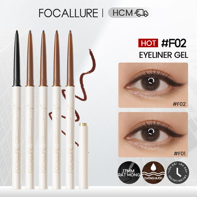 FOCALLURE Chì Kẻ Mắt Siêu Mảnh 1.7mm Mềm Mịn Lâu Trôi Chống Nước 0.1g