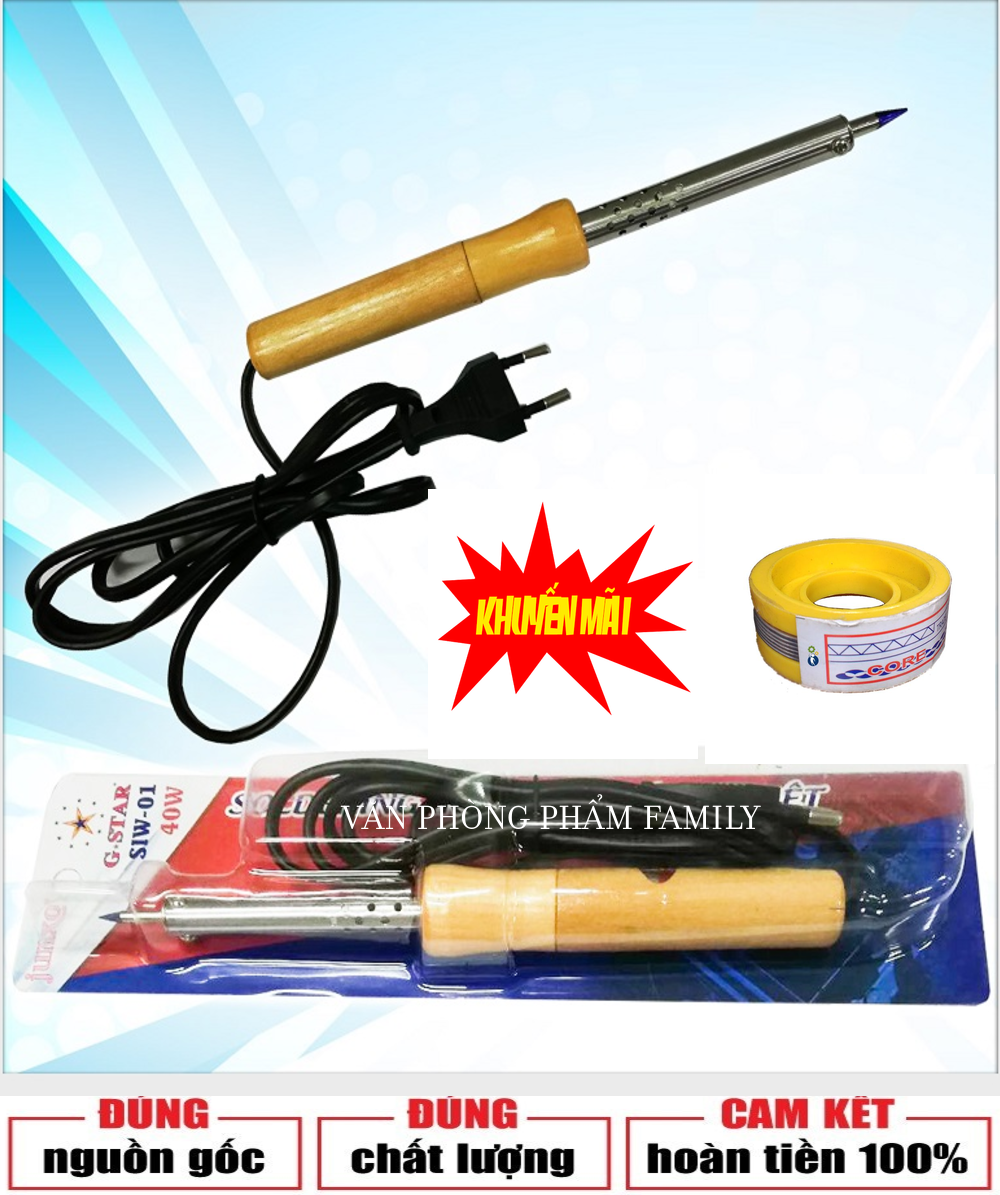 Mỏ Hàn Cán Gỗ Chuyên Dụng 60W G-STAR tặng cuộn chì Lên nhiệt nhanh Cán cầm bằng gỗ nên an toàn cho người dùng