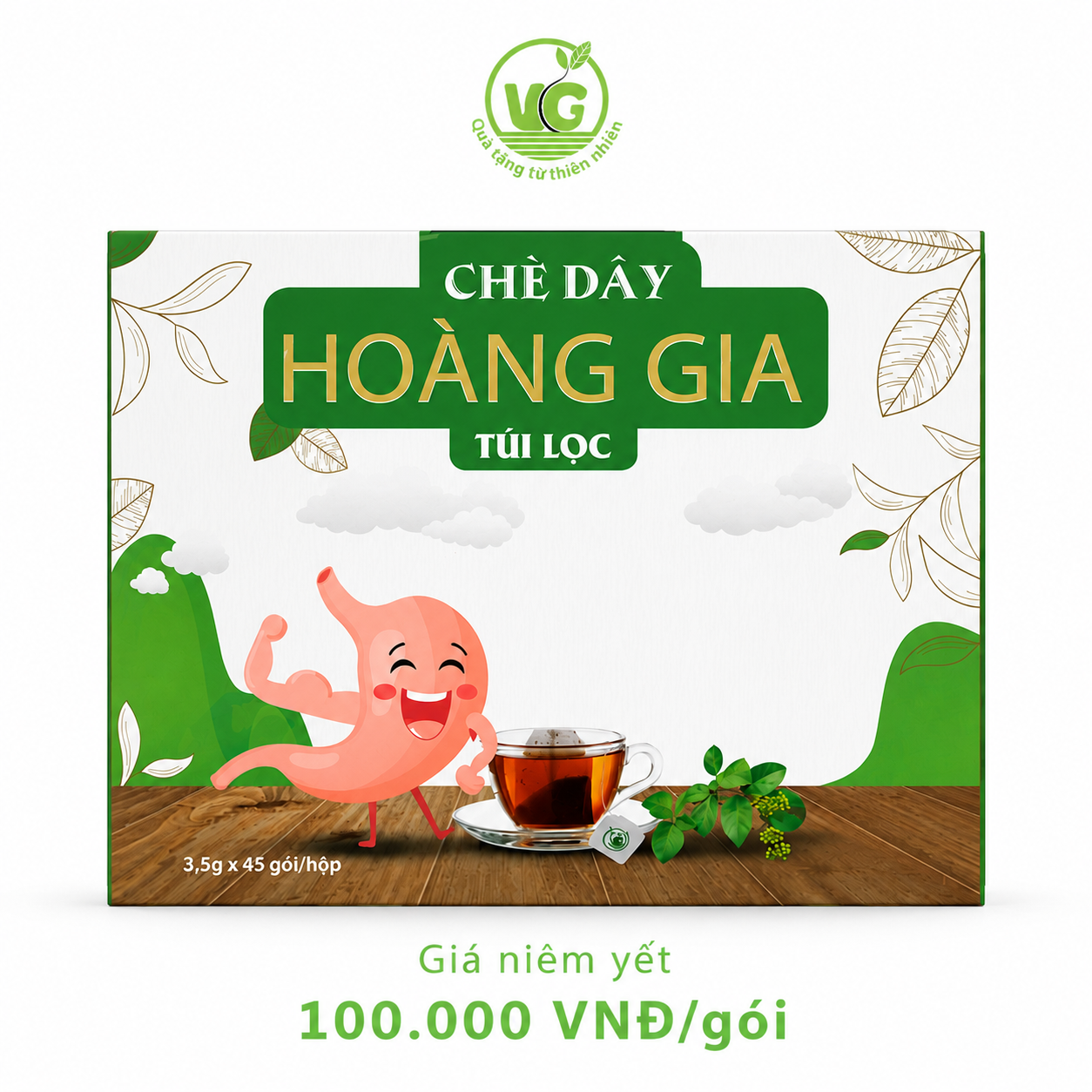 Chè Dây Hoàng Gia Túi Lọc (Hộp 45 túi) Hỗ Trợ Đau Dạ Dày Khuẩn HP Giảm Ợ Hơi Ợ Chua