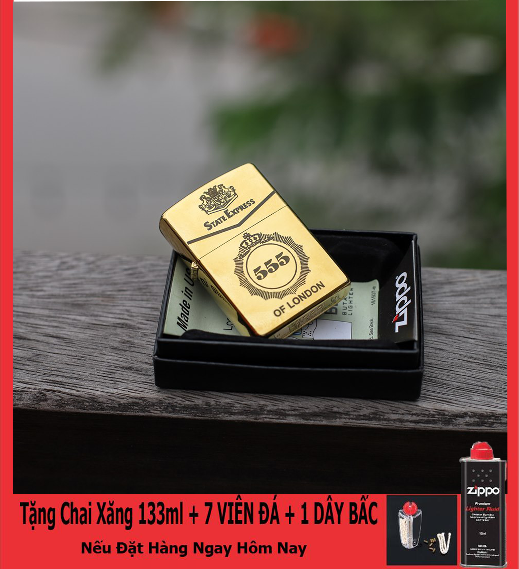 [HCM]Bật Lửa Zippo USA Khắc Logo 5555 - Tặng Xăng Đá