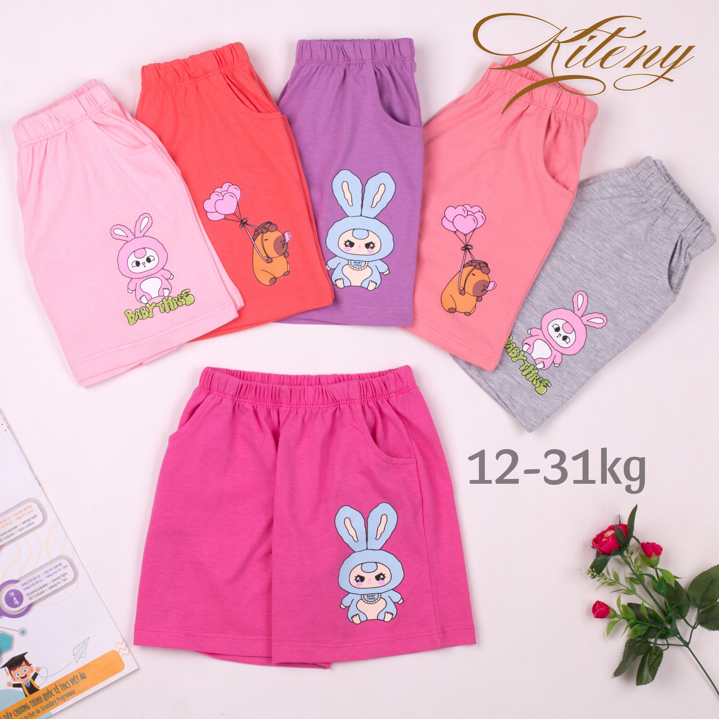 Quần đùi cotton cho bé gái, quần cho bé gái 13-33kg, mát mẻ dịu êm cho mùa hè oi nóng
