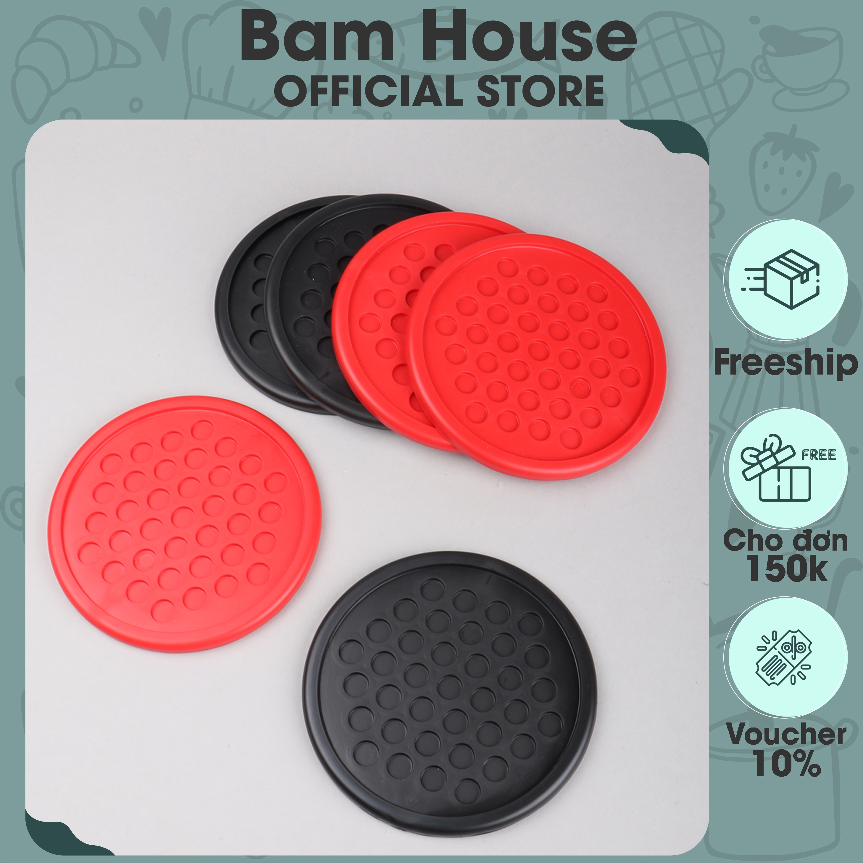  Đế lót ly cao su tổ ong Bam House chống trượt tiện lợi cao cấp LLTO02 – Gia dụng bếp 