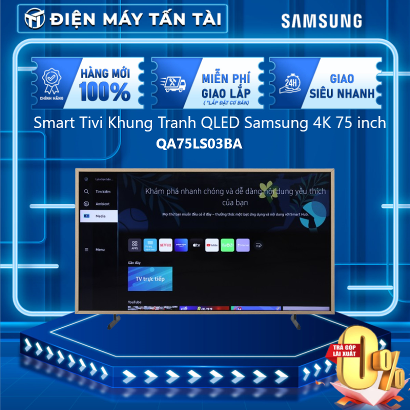 Qa75ls03ba tivi khung tranh the frame qled samsung 4k 75inch qa75ls03b mới 2022 ,tizen os 6.0