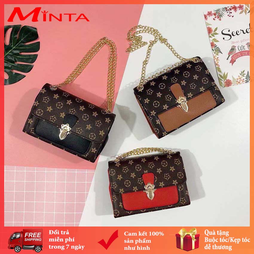 [CÓ VIDEO+ẢNH THẬT] Túi Xách Nữ Đeo Chéo Khóa Vương Miện, Túi Xách Tay Hoa Pha Sang Chảnh (Màu Đen, Màu Đỏ, Màu Bò, Màu Trắng) - Minta