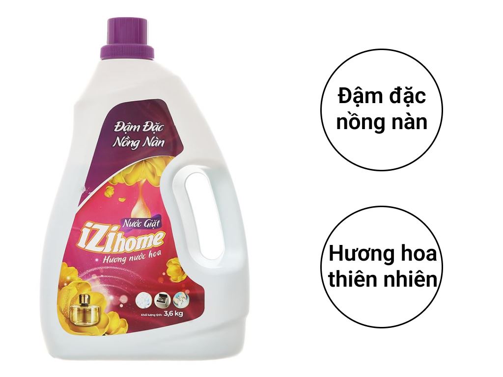 Nước giặt IZI HOME đậm đặc nồng nàn hương nước hoa can 3.6kg.