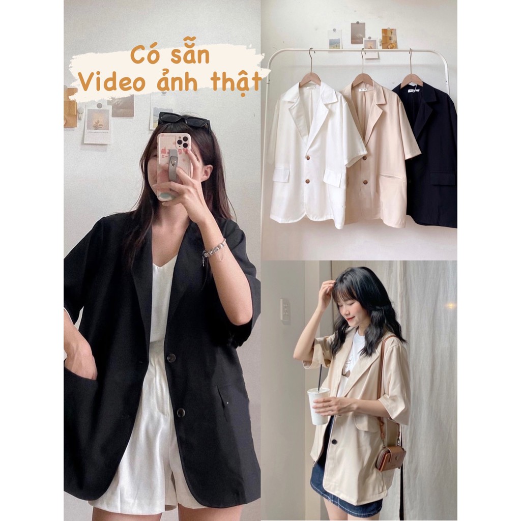 Áo Blazer 1 Lớp Cộc Tay Túi Nắp Ulzzang