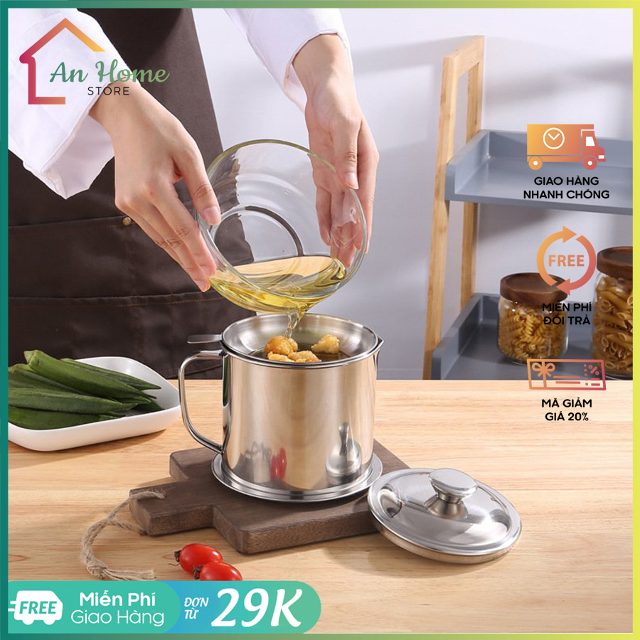 Ca lọc dầu ăn bằng inox cao cấp 1,2l- ca lọc dầu ăn có lưới lọc cặn bằng inox không gỉ cấp cấp