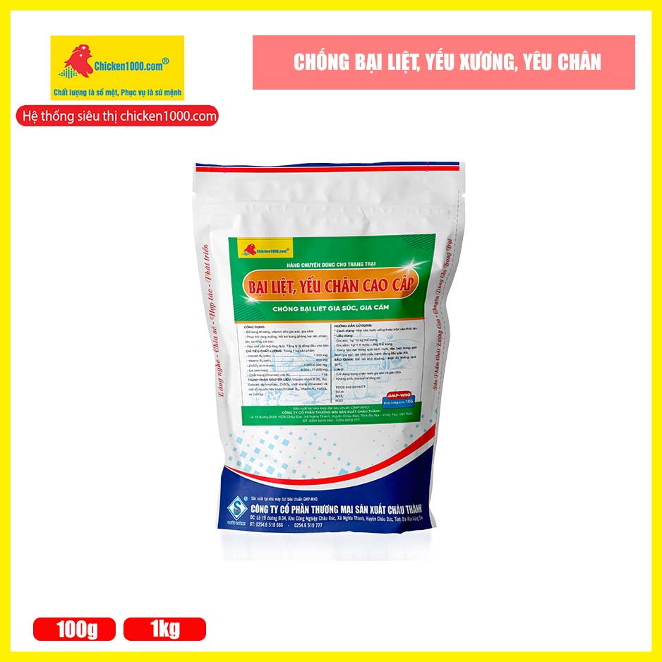 Thuốc thú y bại liệt yêu chân cao cấp chicken1000 phòng chống bại liệt trên gà, vịt, heo, dê