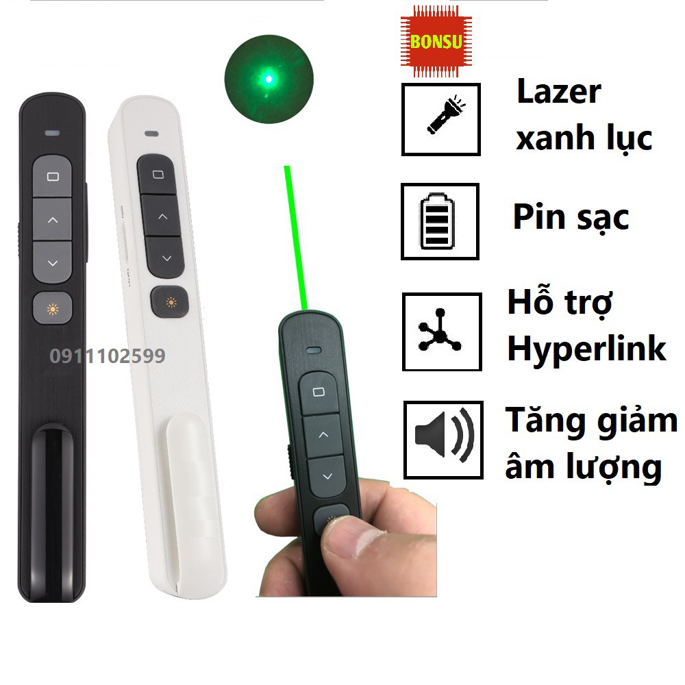 Bút trình chiếu đèn lazer màu xanh cho màn hình tv, máy chiếu dùng pin sạc
