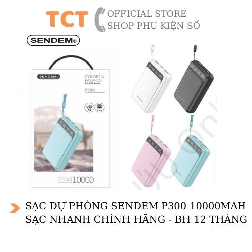 Sạc dự phòng mini siêu tốc sendem p300 10000mah 2 cổng usb sạc nhanh chính hãng