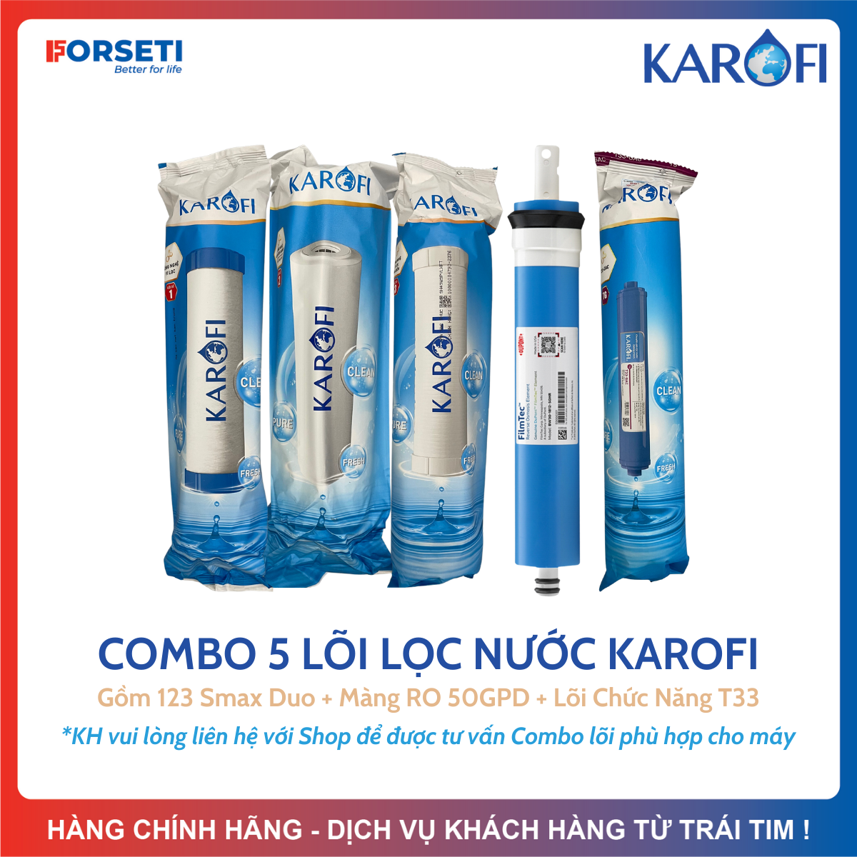 Combo 5 lõi lọc nước Karofi chính hãng dùng cho máy lọc nước Karofi HC300-RO