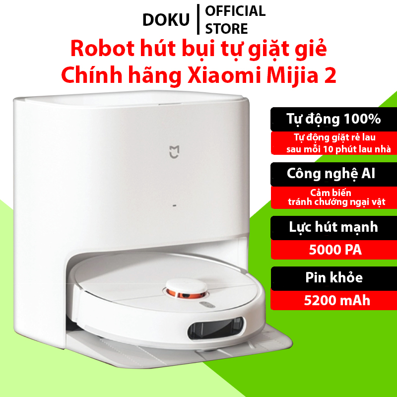 Robot hút bụi lau nhà Xiaomi Mijia 2 thông minh tự động làm sạch giặt giẻ tránh chướng ngại vật