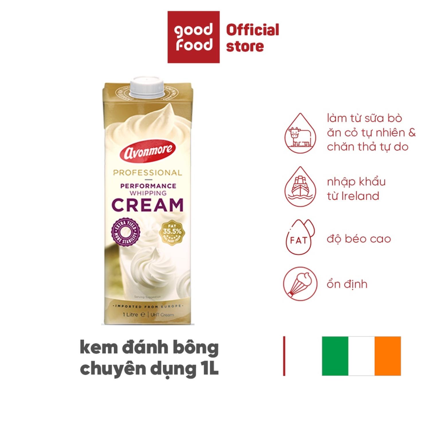 Kem Đánh Bông Avonmore Whipping Cream 1L nhập khẩu trực tiếp từ Ireland