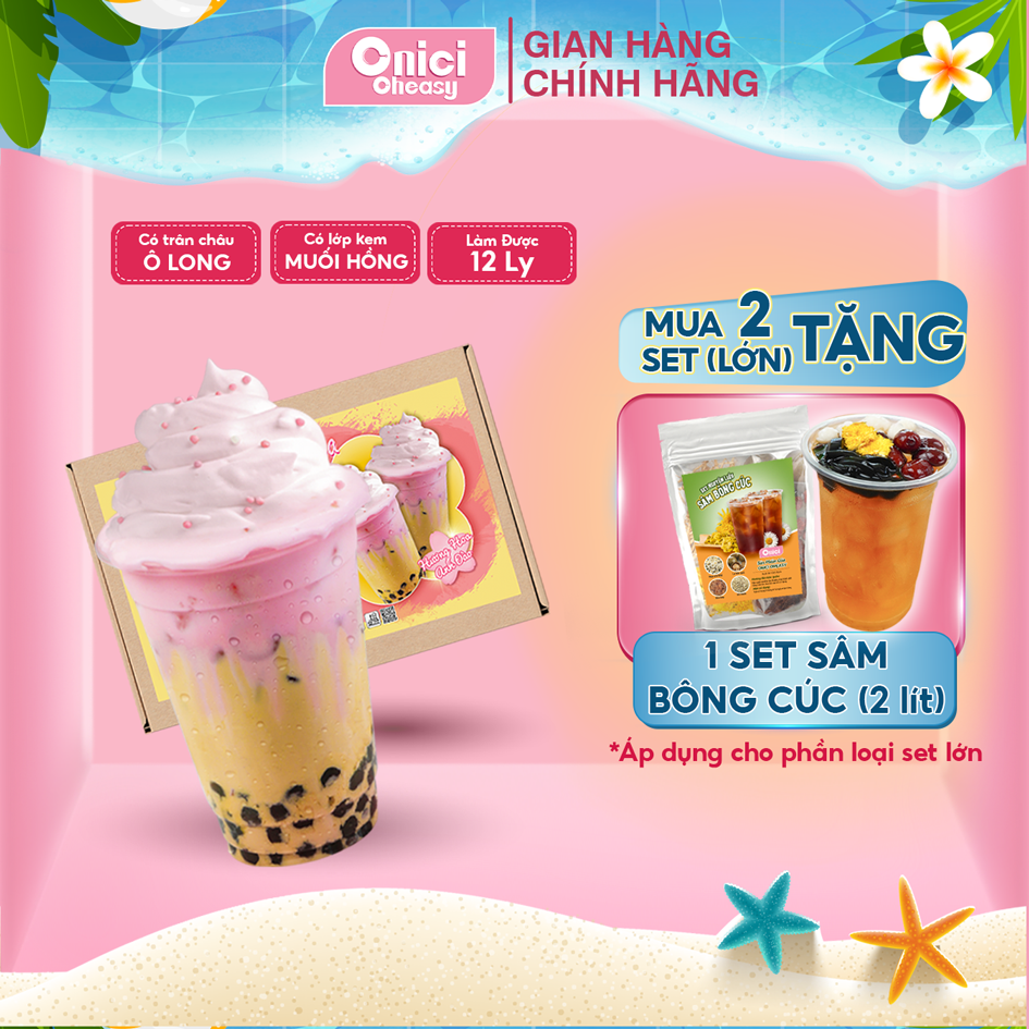 Set trà sữa ô long muối hồng Himalaya ONICI nguyên liệu nấu 12 ly