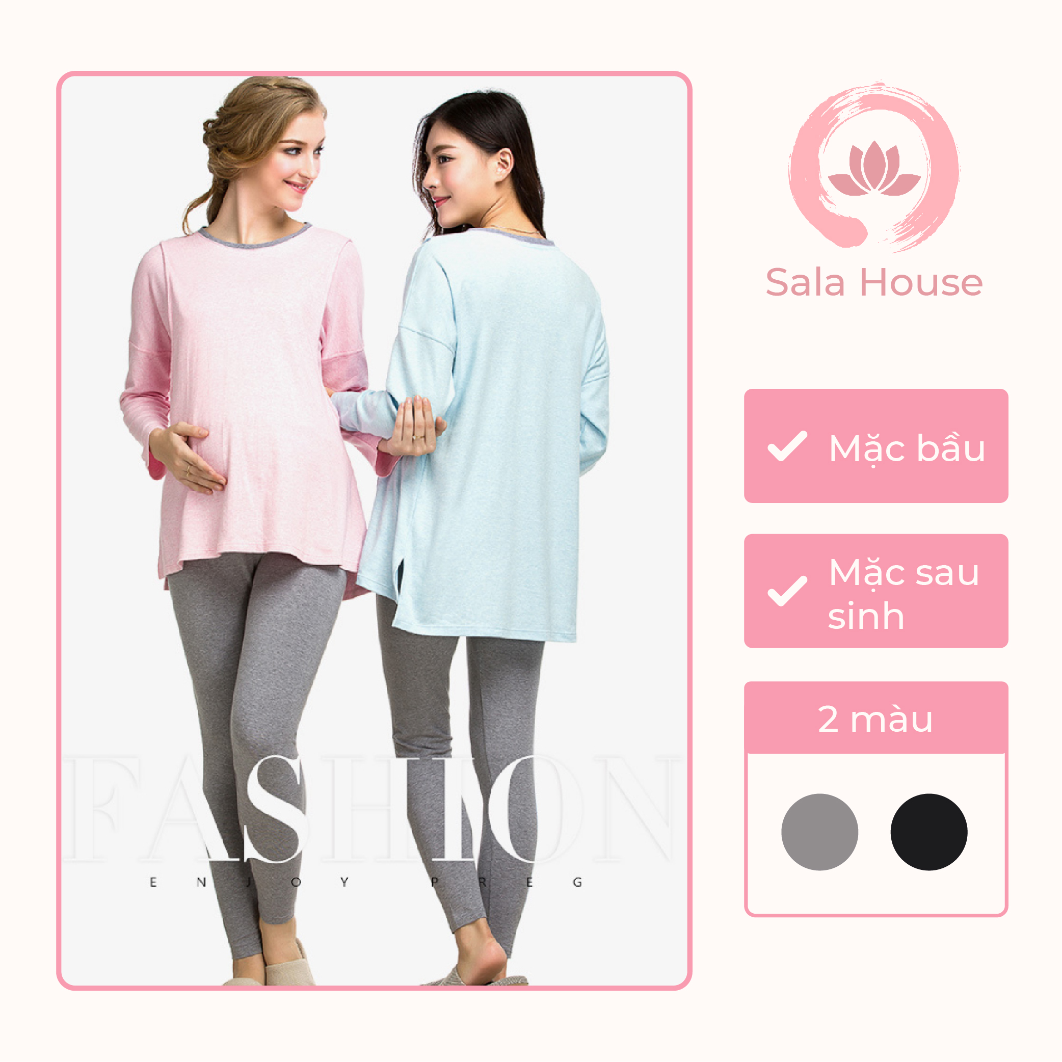 [HCM]Quần Legging Bầu Cạp Cao Bảo Vệ Bụng EnjoyPreg SalaHouse chất thun mềm mịn co giãn tốt cho mẹ bầu và sau sinh - L01