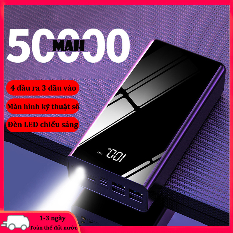 Sạc dự phòng dung lượng lớn 50000mah,4 cổng ra , 3 cổng vô,có đèn pin,LED hiển thị sắc nét,hiển thị dung lượng kỹ thuật số,Bảo hành 6 tháng