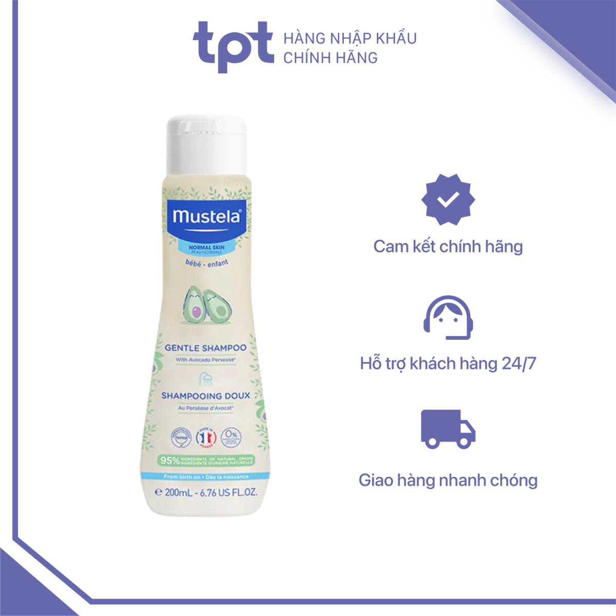 Dầu gội mustela - pháp 200ml cho trẻ sơ sinh & em bé da thường - gentle shampoo mustela 200ml