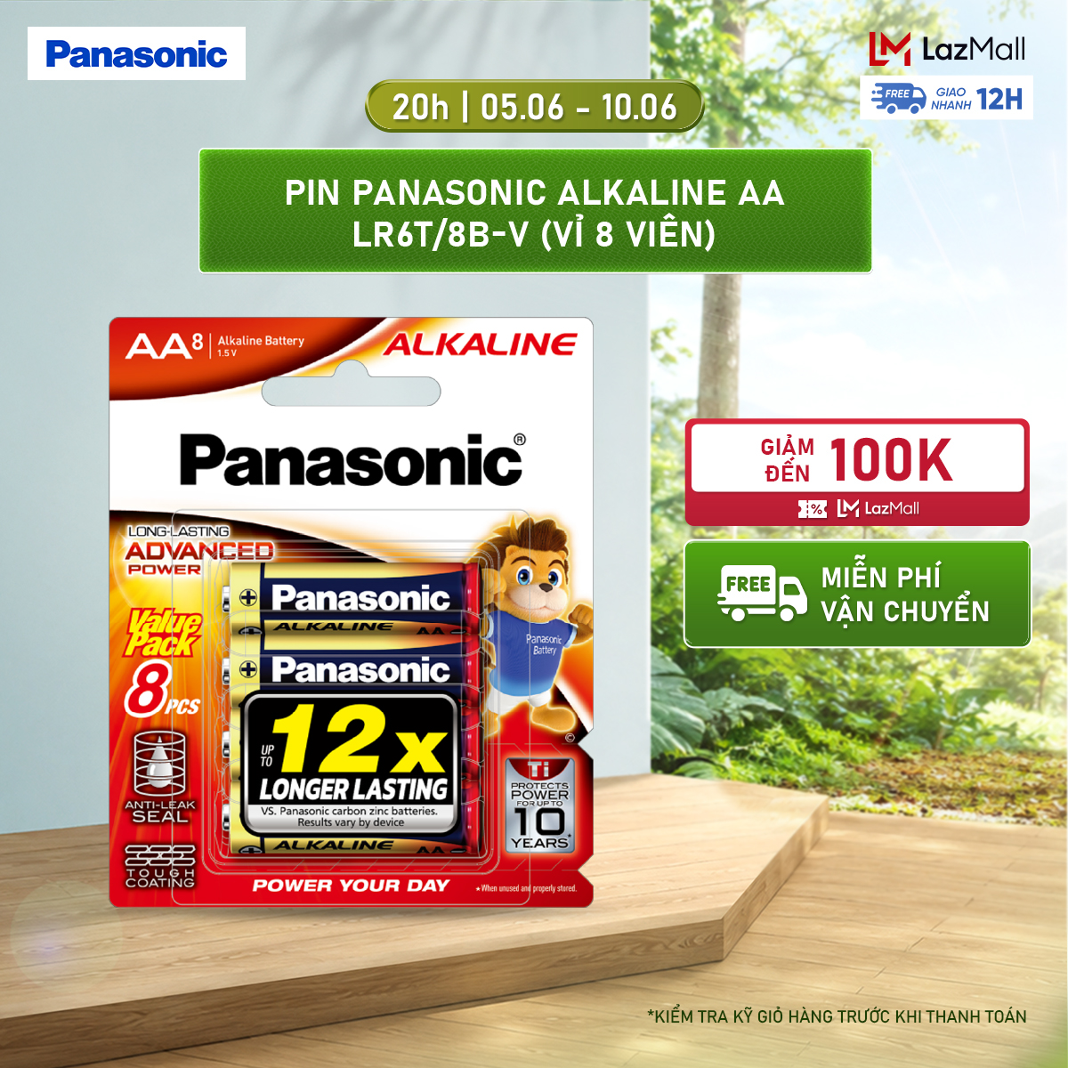 Vỉ 8 viên Pin Panasonic Alkaline AA LR6T/8B-V – Hàng Chính Hãng