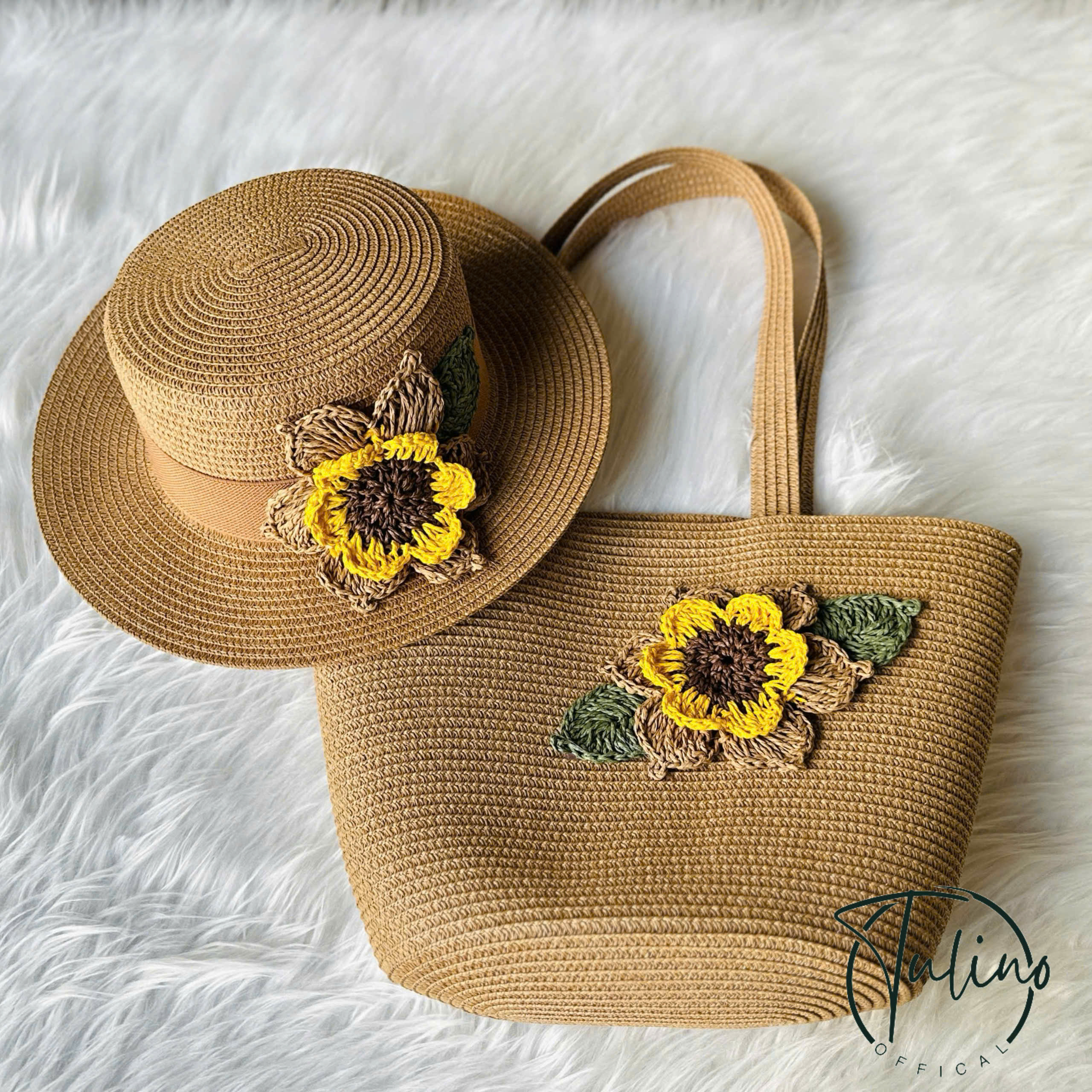 Combo of Straw Bag and Straw Hat with 2 Sunflowers – Set of Accessories for Beach, Travel, and Photography, Very Beautiful - 4