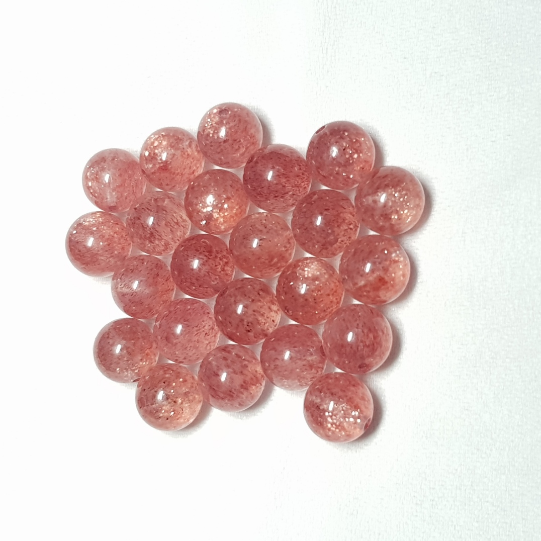 Hạt lẻ đá phong thủy Thạch anh Dâu tây Strawberry Quartz ánh kim 7mm
