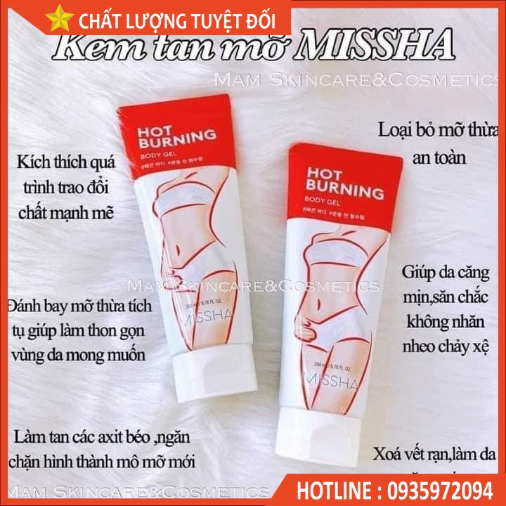 [CHÍNH HÃNG]Gel Tan Mỡ Missha Hot Burning Body Gel 200ml - Mang Lại Cảm Giác Mát Mẻ Và Giúp Tạo Hình Đường Cong Cơ Thể