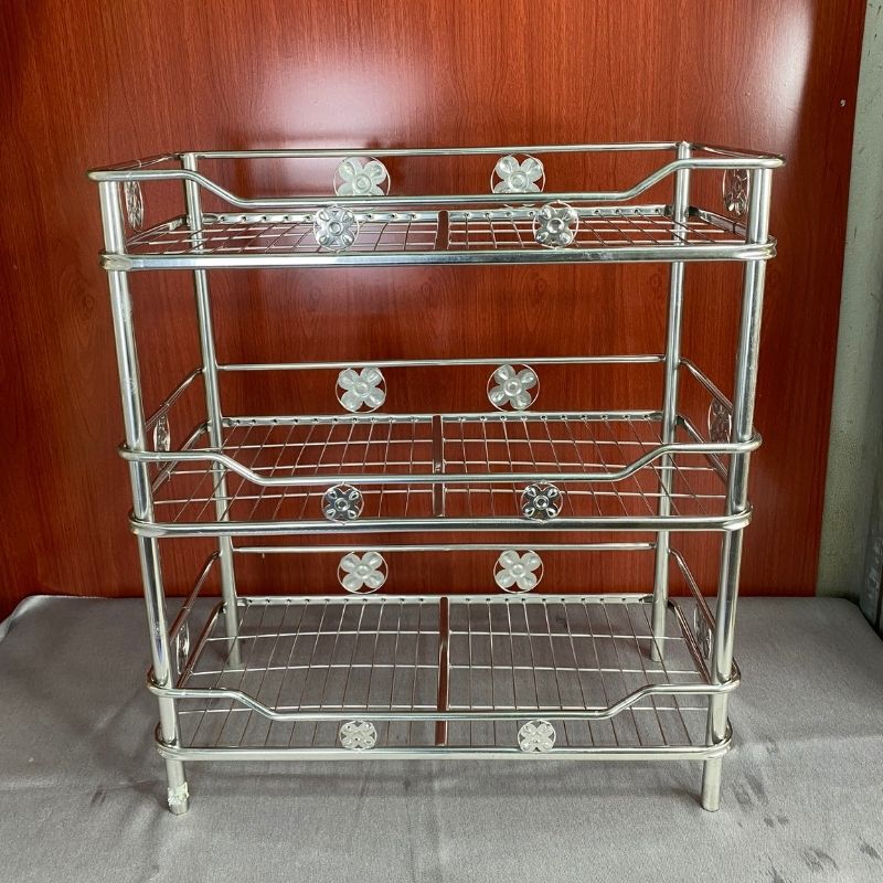 Trạn inox 3 tầng bát đĩa 201 siêu dầy hoa trạn cốc chén 3 tầng 50,60,70 cm vua nhựa