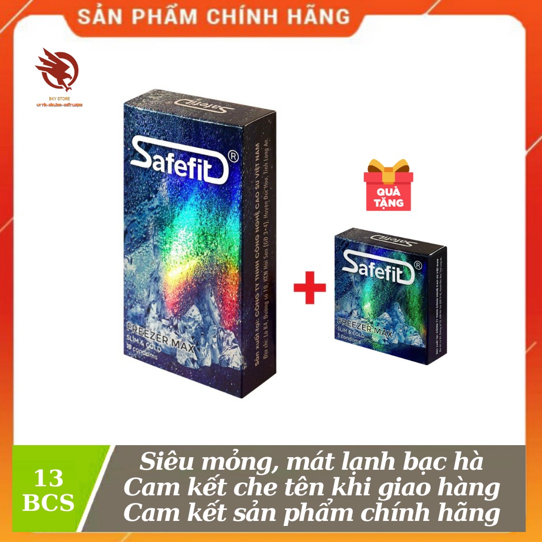 [ MUA TO TẶNG NHỎ ] - Bao Cao Su safefit FreezerMax , Siêu mỏng, mát lạnh tuột đỉnh, chính hãng - 13 cái