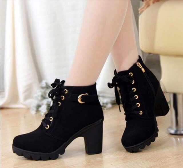 Bốt nữ da lộn gót 5p mềm mại đế cao su