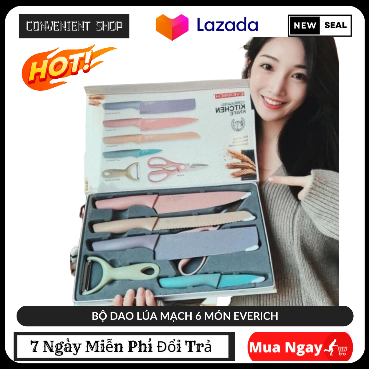 Bộ dao nhật bản 6 món cao cấp, bộ dao lúa mạch 6 món everich - bộ dao làm bếp cao cấp