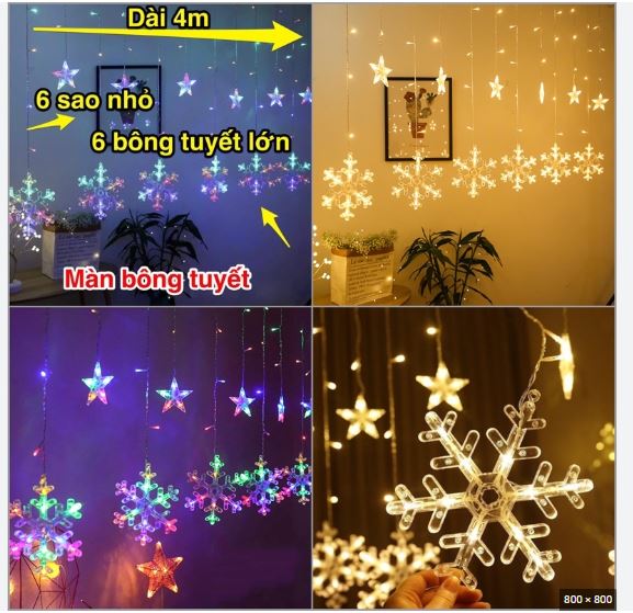 Đèn led trang trí rèm 3m 12 dây thả có nhiều kiểu trang trí nhà cửa , quán cafe