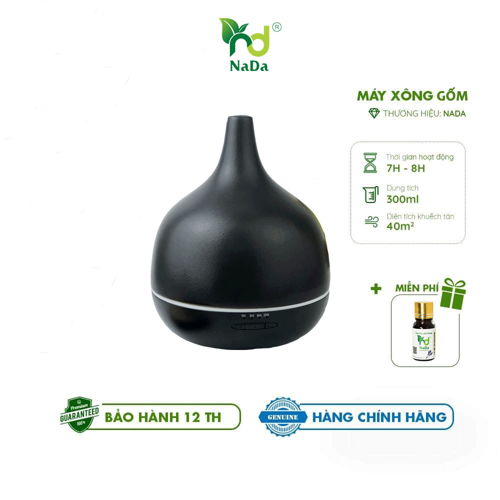Máy xông tinh dầu Gốm Cao Cấp Nada Oils - Tặng tinh dầu tinh chất - Bảo hành 12 tháng