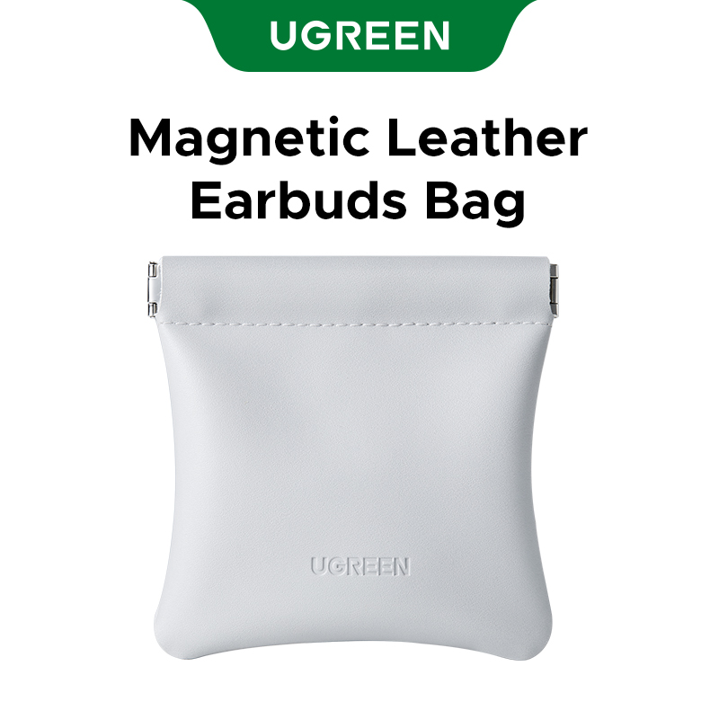  Túi đựng tai nghe bằng da từ tính UGREEN PU Leather Earphone Bag  Vải mềm Túi đựng tai nghe lót nhung dễ dàng mở và đóng for Charger Data cable Headphones 110mm * 110mm Model:55954 