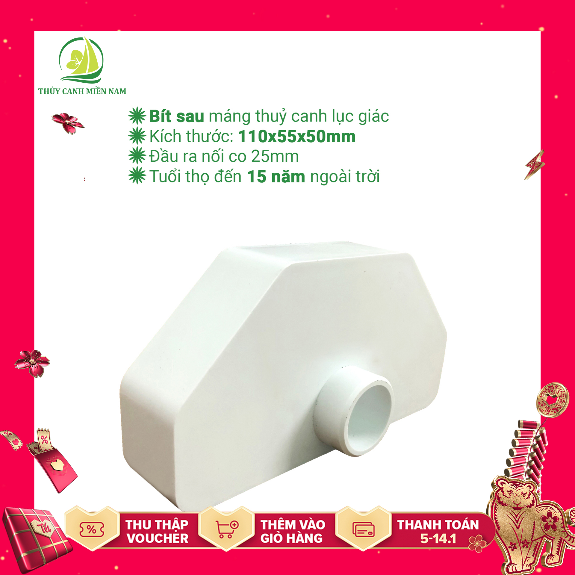 Bít sau ống lục giác trồng rau thủy canh nối với co 25