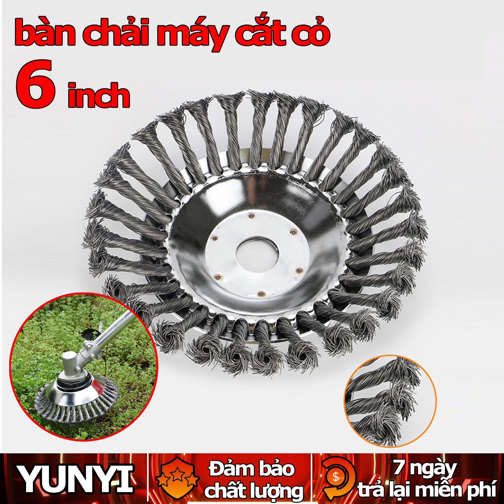 Lưỡi cắt cỏ,bàn chải máy cắt cỏ 6 inch và hàng chính hãng,rẫy cỏ tận gốc,Lưỡi xới tận gốc sợi thép siêu bền