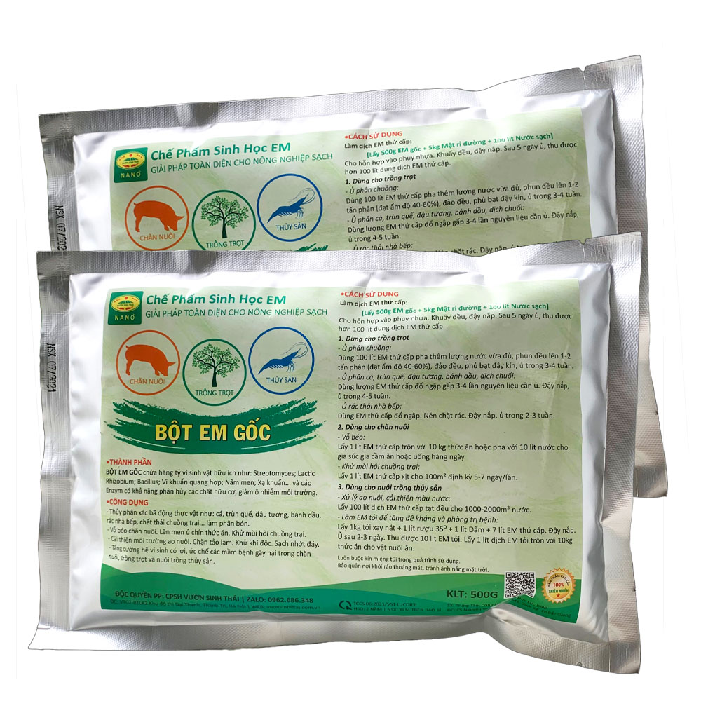 Combo 2 gói Chế phẩm EM gốc 500g. Men vi sinh phân hủy phân rác bã hữu cơ làm Phân Bón. Xử lý mùi hôi Chăn Nuôi chuồng trại. Làm sạch nước ao hồ Cá, Tôm. HSD: 2 năm