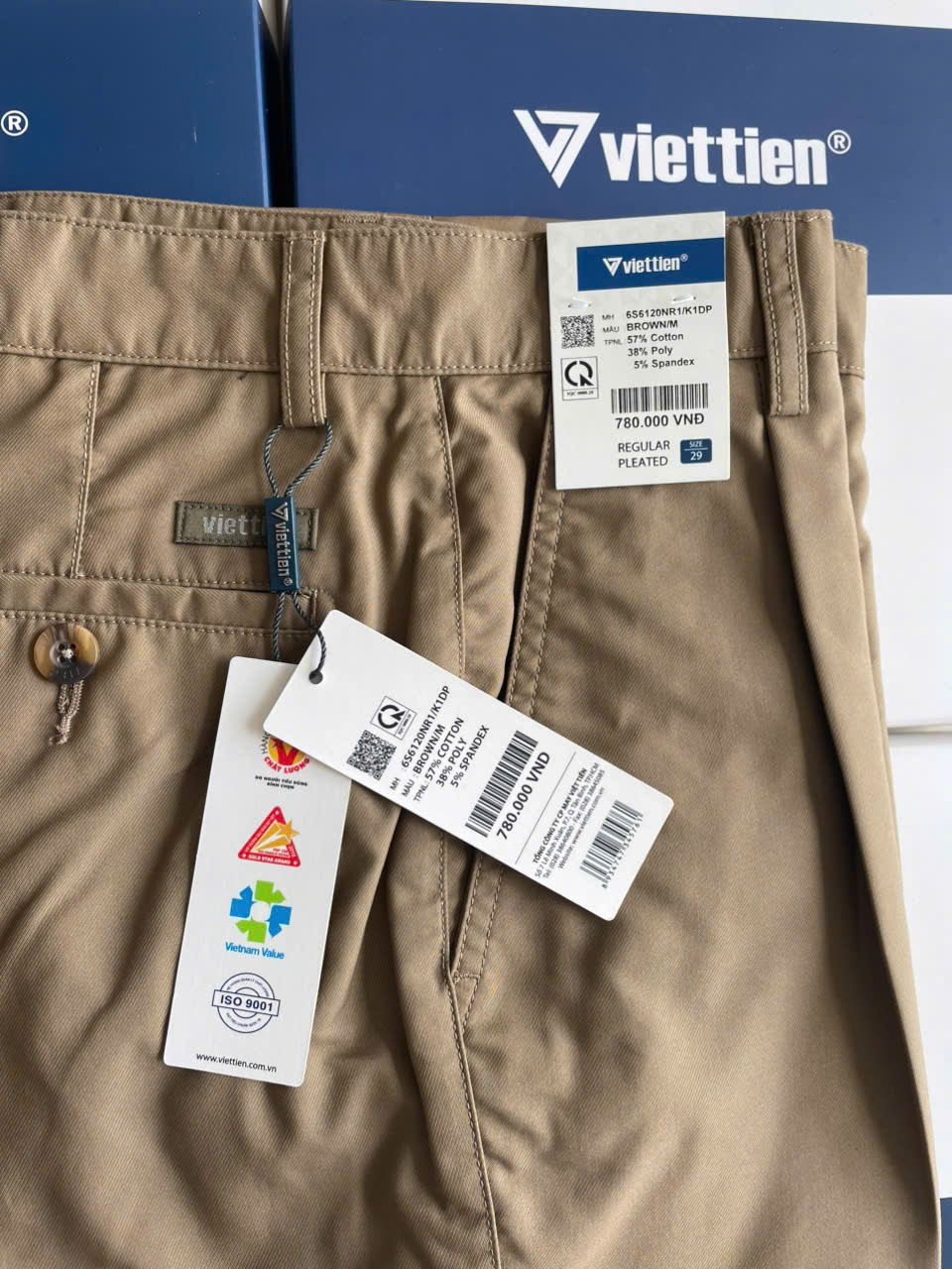  Quần Kaki Việt Tiến màu nâu có ly  6S6120  