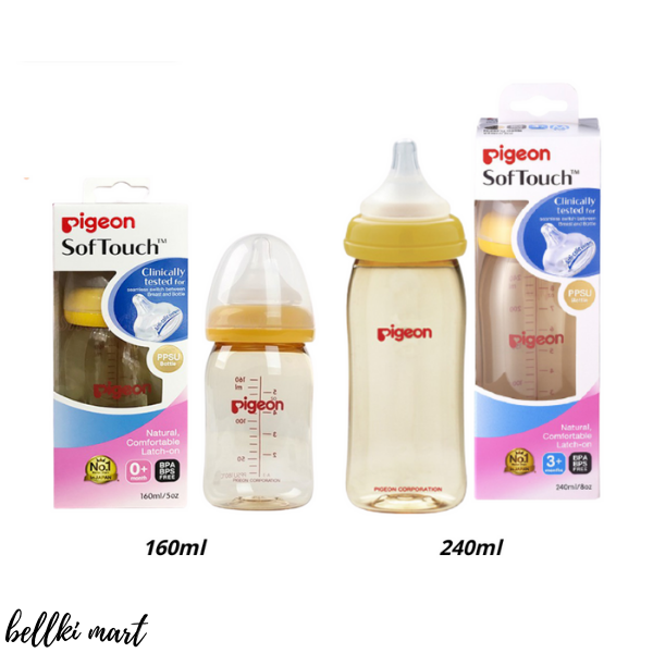 Bình sữa cho bé Pigeon Softouch PPSU 160ml/240ml cổ rộng chính hãng - Bellki Marrt