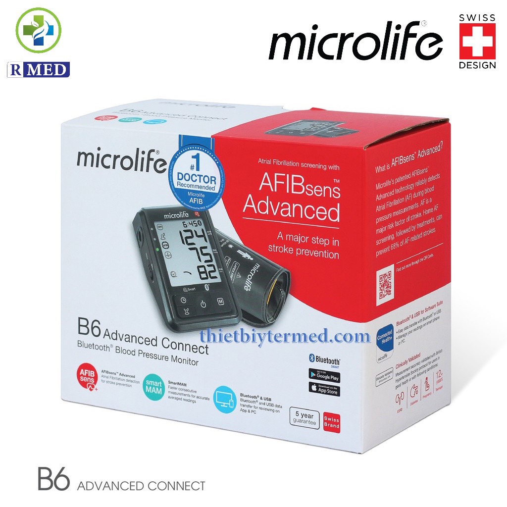 [BẢO HÀNH 5 NĂM 1 ĐỔI 1] Microlife B6 ADVANCED CONNEC - Máy Đo Huyết Áp Bắp Tay