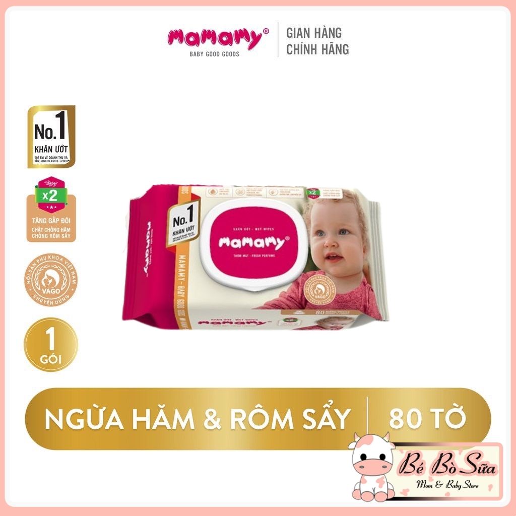 Khăn ướt ngừa hăm, kháng khuẩn an toàn cho bé Mamamy 80 tờ