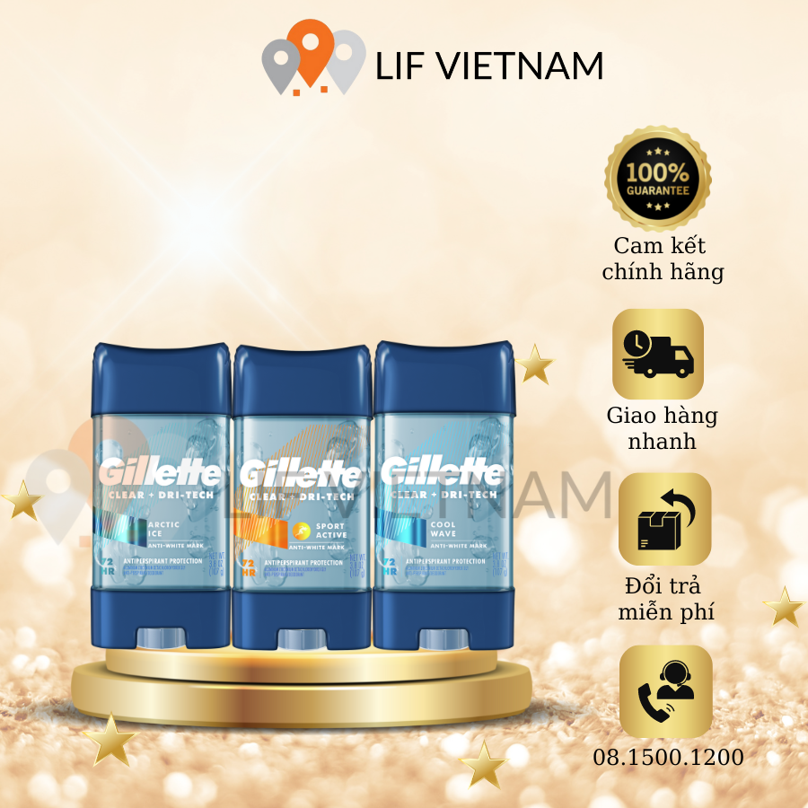 Lăn khử mùi nam gillette clear gel arctic ice, cool wave, sport active 107g