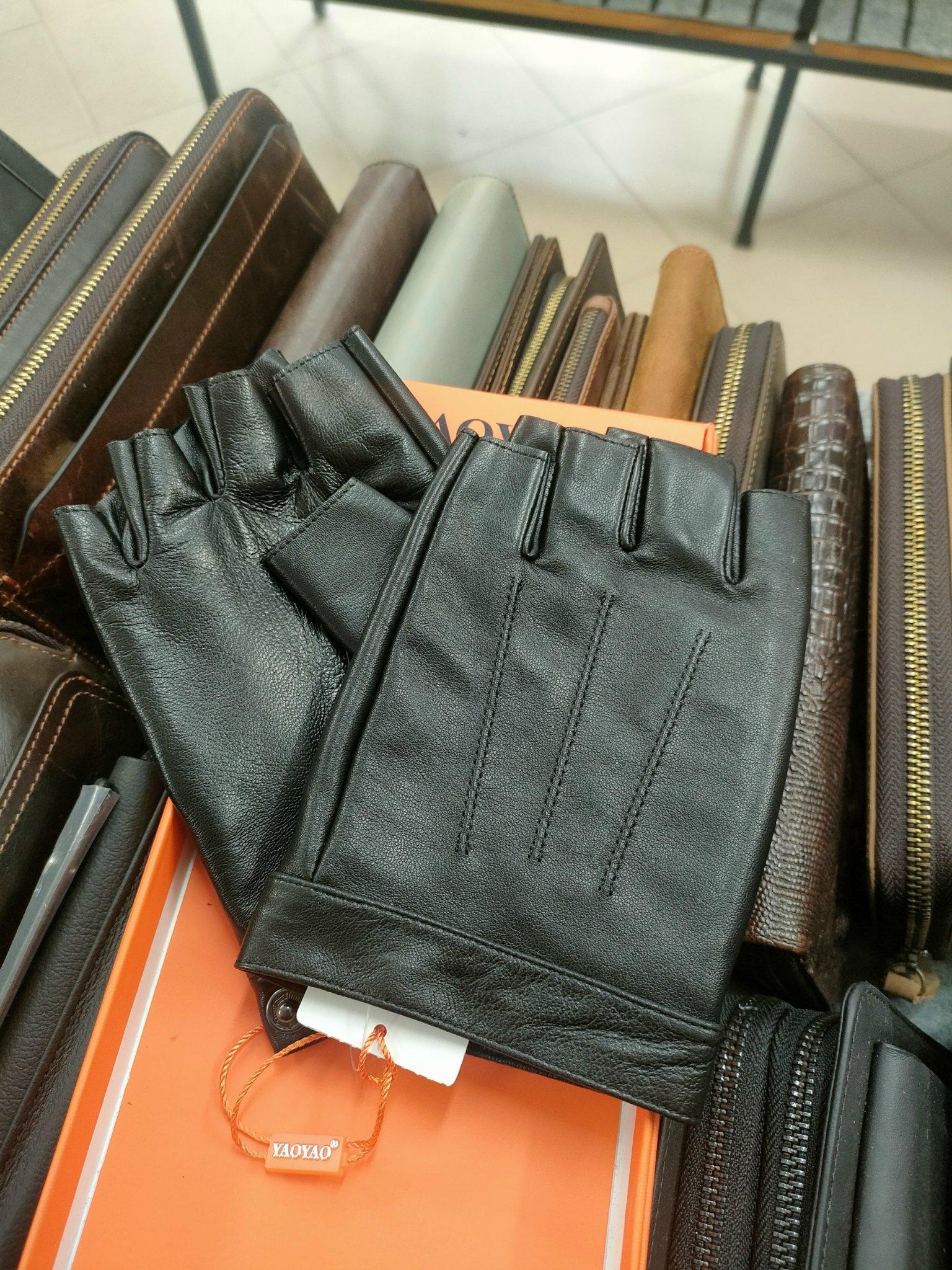 Găng tay nam hở ngón da cừu - BHY5293 Bao tay phượt, Bao da cụt ngón