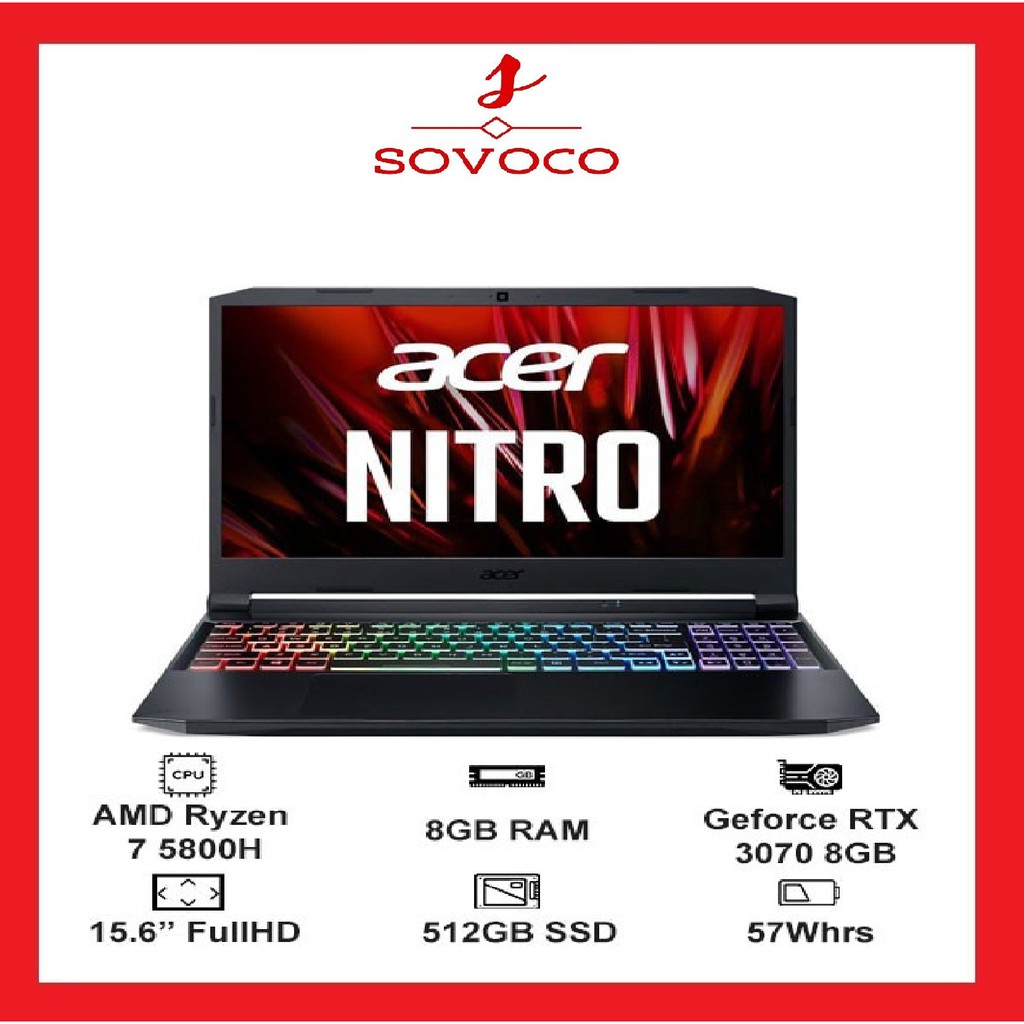 Laptop acer gaming nitro 5 an515-45-r9sc (ryzen 7 5800h /8gb ram/512gb ssd/rtx3070 8g/15.6 inch fhd 144hz
