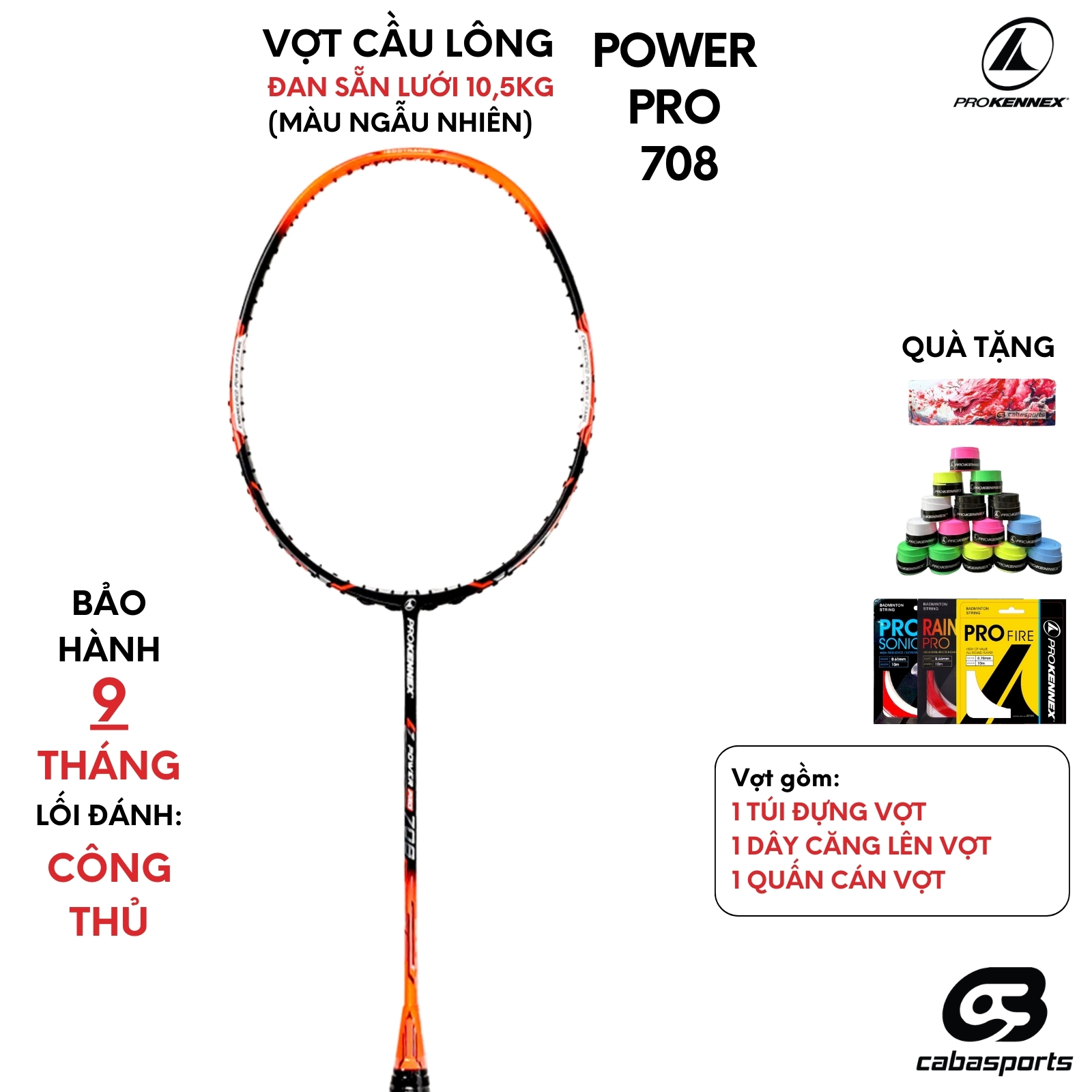 Vợt cầu lông ProKennex Power Pro 708 đã đan dây 10.5KG cao cấp công thủ toàn diện chính hãng Bảo hành 9 tháng