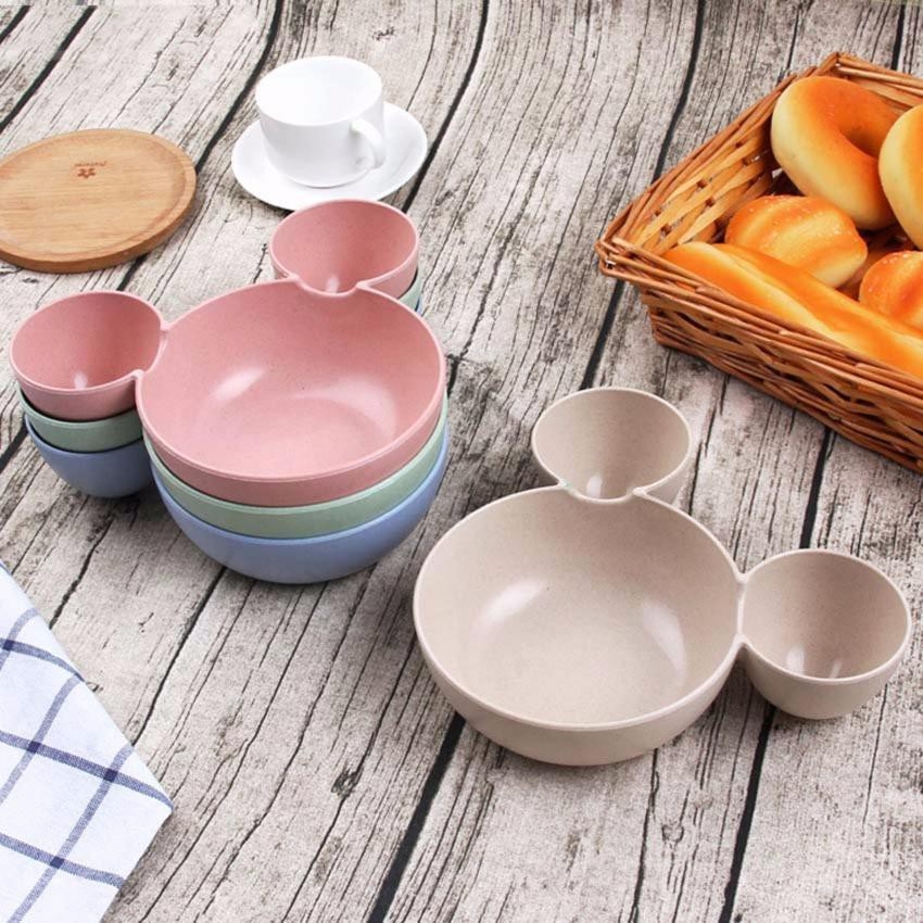 Chén đựng thức ăn 3 ngăn Mickey Chén ăn dặm cho bé Dĩa 3 ngăn hình chuột Dĩa