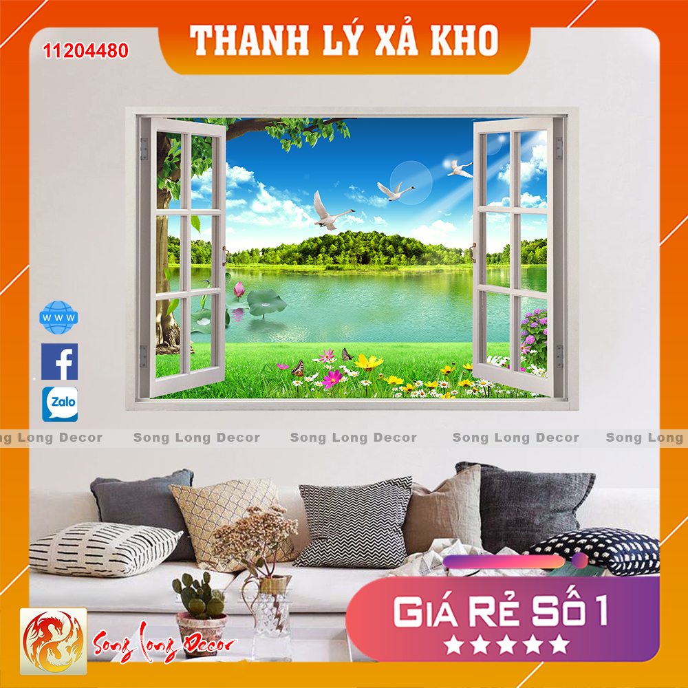 Tranh dán tường 3d - tranh 3d cửa sổ - 11204480 giấy dán tường 3d - song long decor