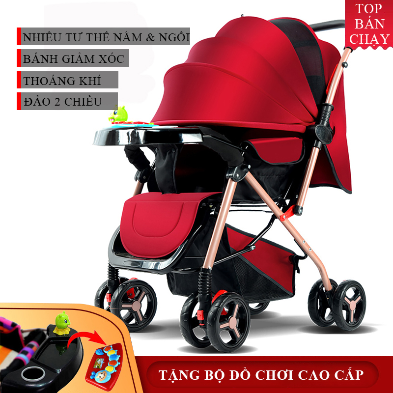 Xe nôi - xe đẩy em bé 2 chiều phiên bản cao cấp nhiều tư thế nằm ngồi, chất liệu thoáng mát, bánh xe có giảm sóc, khóa đai an toàn, có thể gấp gọn - bảo hành 12 tháng, lỗi đổi mới trong 7 ngày đầu nhận hàng